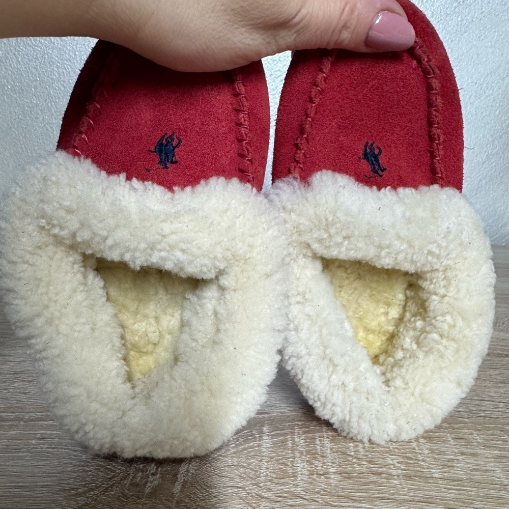 Polo Ralph Lauren Kids Size 9 Red Suede Sheepskin Slippers Moccasin Unisex - Picture 6 of 11